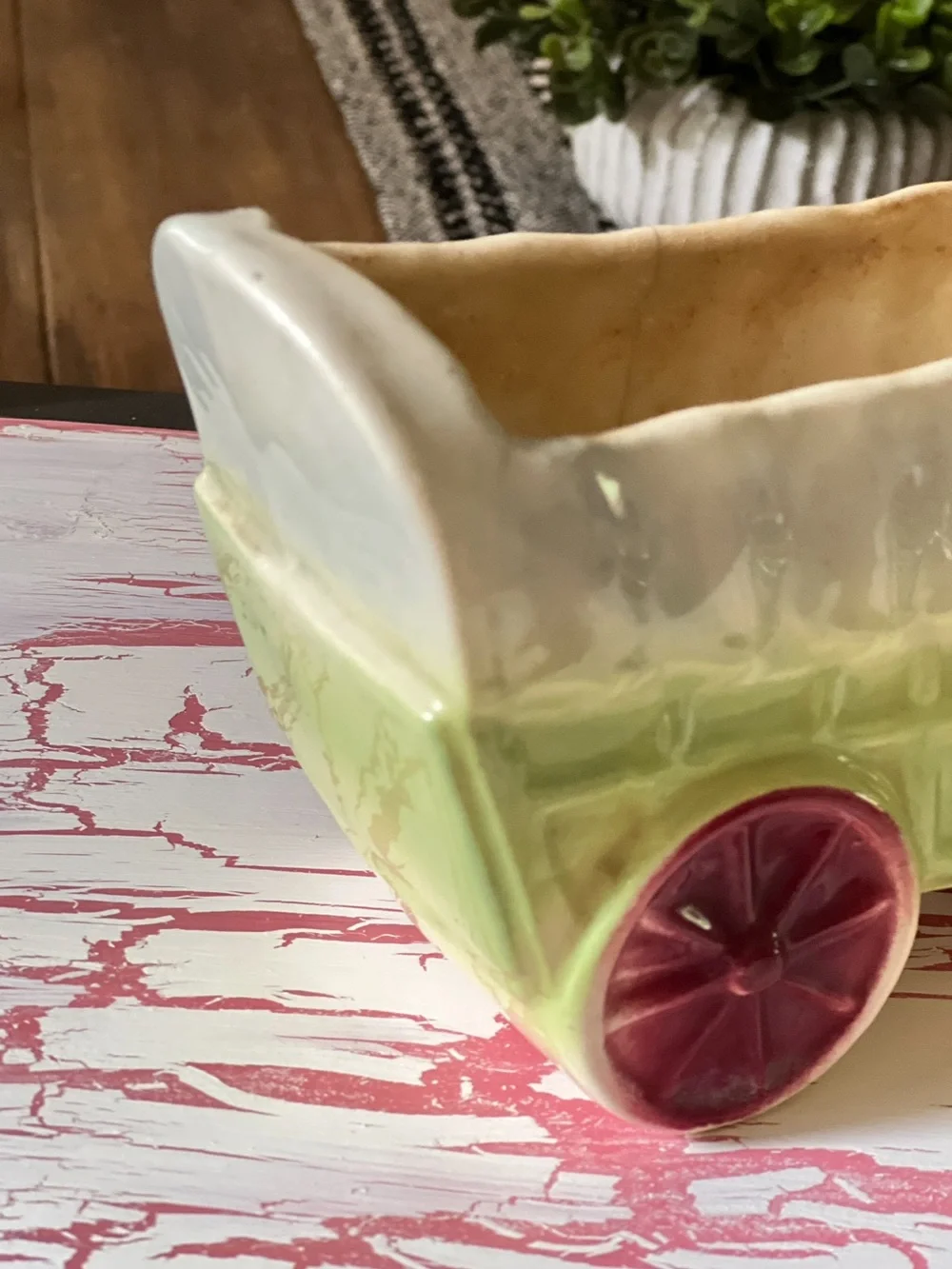 Vintage Ceramic Wagon Planter Cottagecore Farmhouse Succulent Planter